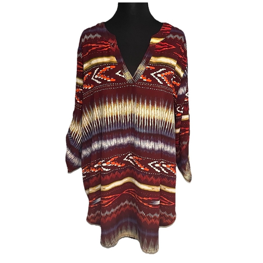 Cato‎ Womens Size 18/20W Colorful Tribal Print V-NeckTunicTop Bohemian Style